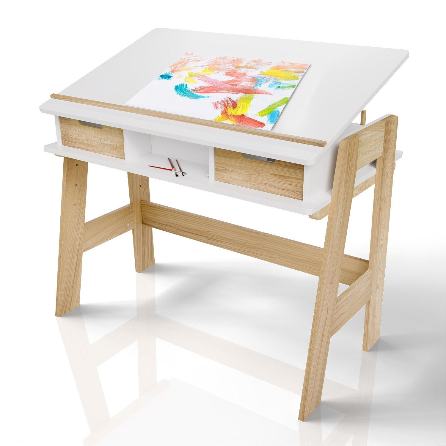 KINDERSCHREIBTISCH Fietje Plus weiß höhen- und neigungsverstellbar - Weiß, Holz (94/76/63cm) - Juskys