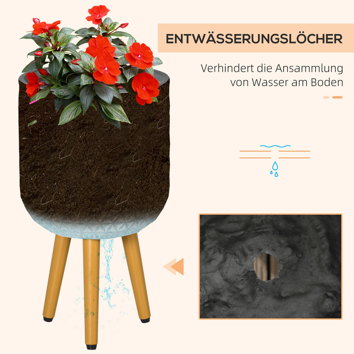 BLUMENTÖPFE, für Innen- und Außenbereich, MgO, Grau - Grau, Kunststoff (52cm) - Outsunny