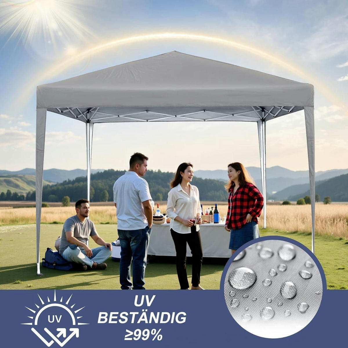 FALTPAVILLON 2.5 x 2.5 m Grau Wasserdicht mit 4 Seitenteilen - Grau, Textil (250/260/250cm)