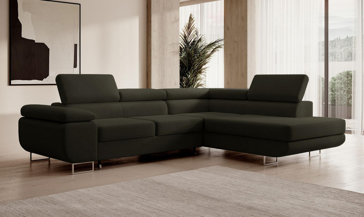 ECKSOFA Stevil Olivgrün Velours - Silberfarben/Olivgrün, Textil/Metall (275/203cm) - Selsey