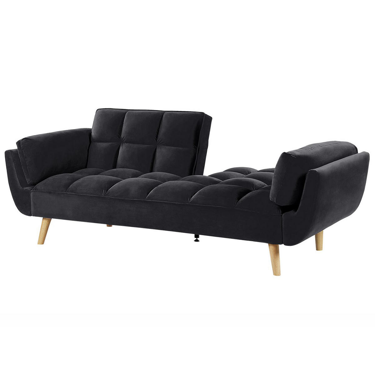 3-SITZER-SCHLAFSOFA Samtstoff Schwarz Asby - Schwarz, Textil (218/82/83cm) - Beliani