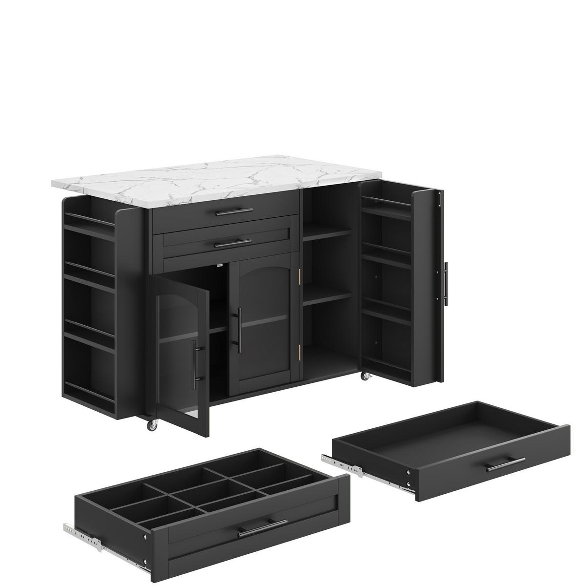 KÜCHENINSEL 120/45/90 cm schwarz aus MDF mit klappbarer Platte - Schwarz, Holzwerkstoff (138/90/70cm) - OKWISH