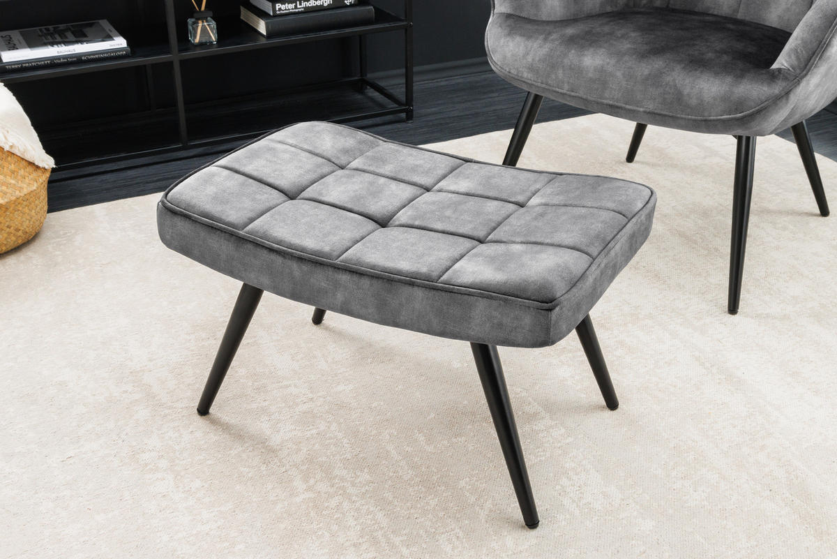 HOCKER SCANDINAVIA Samt Grau 60 cm - Schwarz/Grau, Textil/Metall (60/39/40cm) - riess-ambiente
