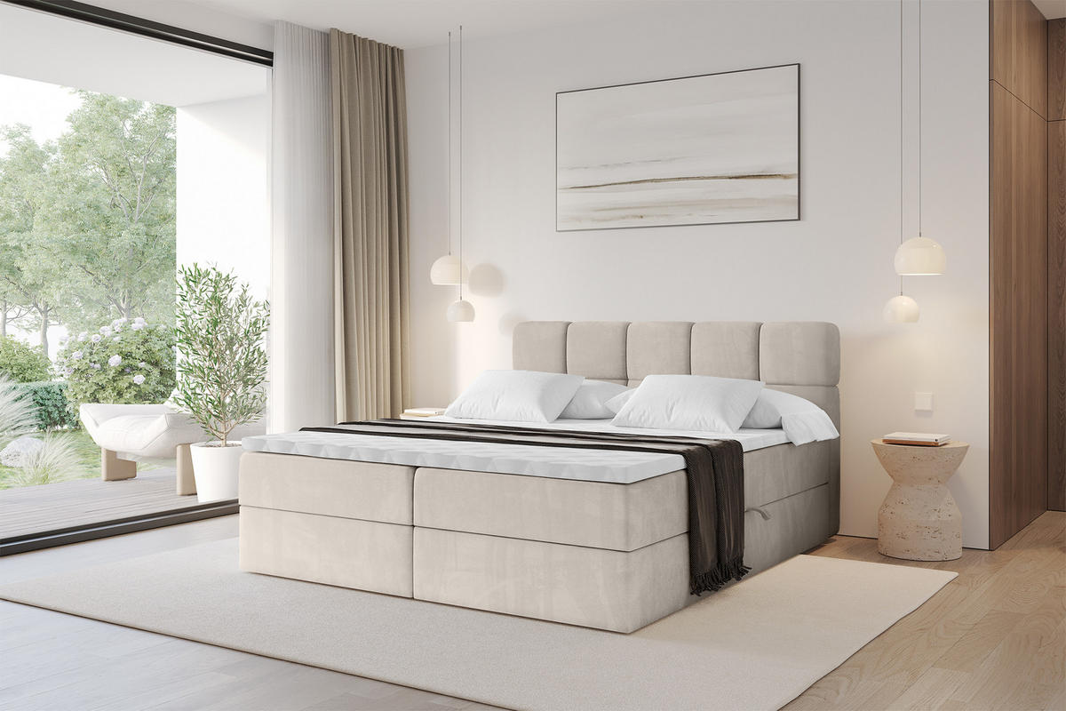 BOXBETT mit Matratze H4 - FAMA - 140x200 cm Beige Casablanca - Beige, Holzwerkstoff (140/200cm) - ALTDECOR