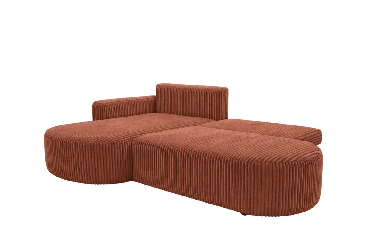 ECKSOFA Mit Schlaffunktion Und Bettkasten, Cordstoff Tilia, Kupfer, Links, ROUND ONE OPEN XL - Orange, Holz (262/175cm) - Kaiser Möbel