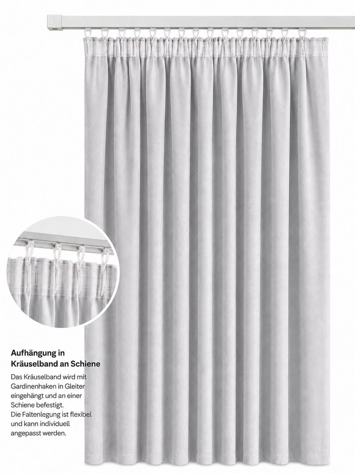 VORHANG Kräuselband Samt 140/145 cm weiß - Weiß, Textil (140/145cm) - TiborTex