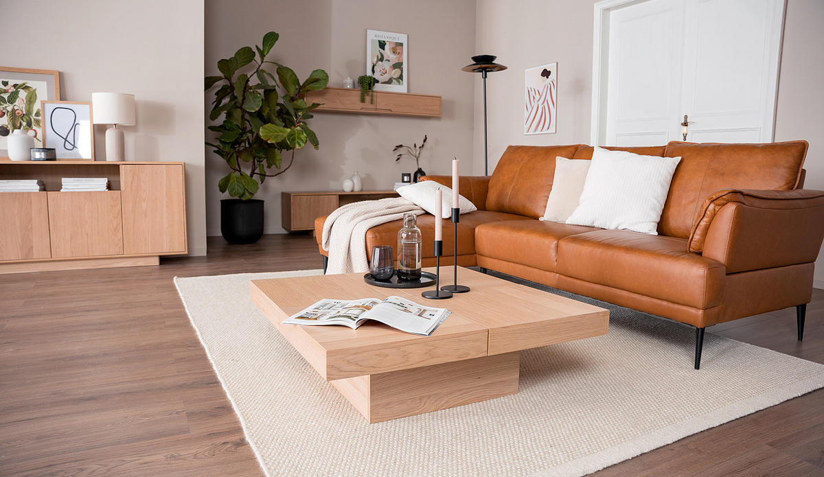 COUCHTISCH - Eiche teilmassiv - Eiche - Eichefarben, Eichenholz/Holz (90/90/30cm) - home24
