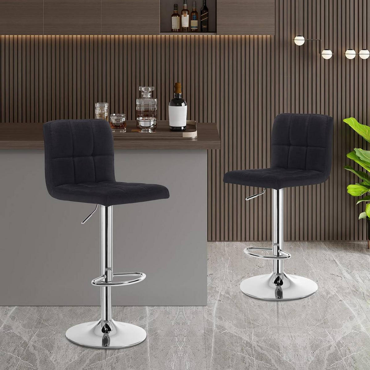 BARHOCKER drehbar, Leinen, Schwarz - Silberfarben/Schwarz, Textil/Metall (44/92/38.5cm) - Woltu