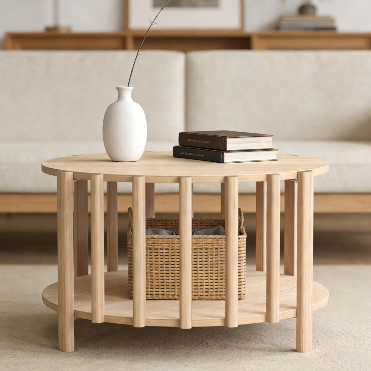 COUCHTISCH Runder Beistelltisch Ø 70 × 40 cm – Skandinavisch-minimalistisches Design, Holzoptik, Holzfarben - Naturfarben, Holzwerkstoff (70/74/40cm) - Ej. Life