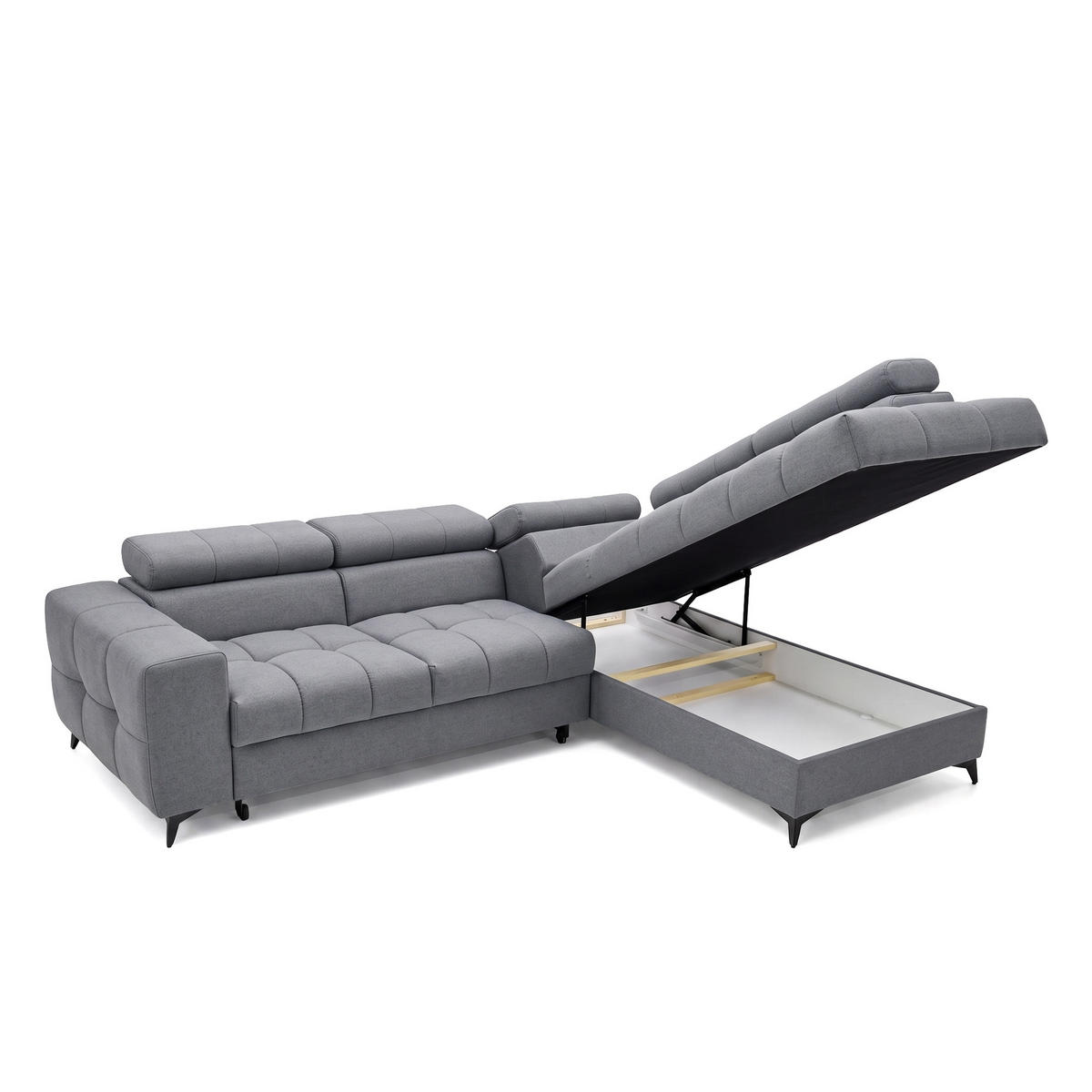 ECKSOFA PUDDING L Rechts mit Schlaffunktion 125x195 Velours Dunkelgrau - Dunkelgrau/Schwarz, Holz/Textil (275/203cm) - Muffo