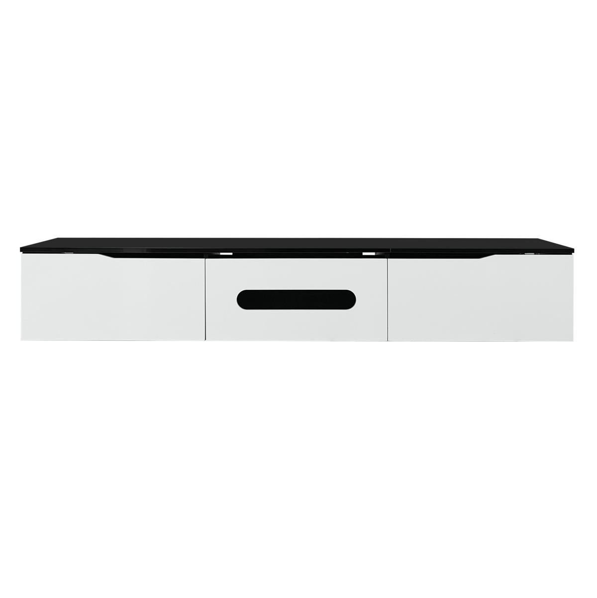 TV-SCHRANK aus MDF und Spanplatte 180x35x30 cm Schwarz/Weiß mit LED-Beleuchtung, Dämpfungsscharnieren und Wandmontage - Schwarz, Holzwerkstoff (180/30/35cm) - Modfu