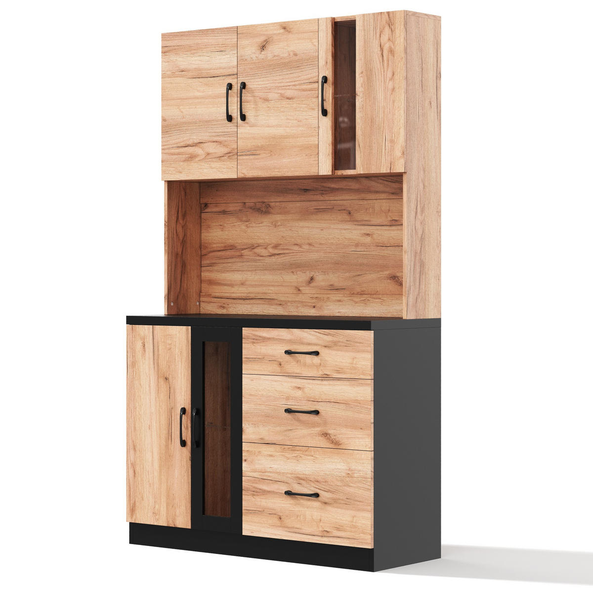 BUFFET 105/40/180 cm Neutral mit LED-Beleuchtung, verstellbaren Einlegeböden und Steckdose im Euro-Stil - Naturfarben, Holz (105/180/40cm) - Oxeza