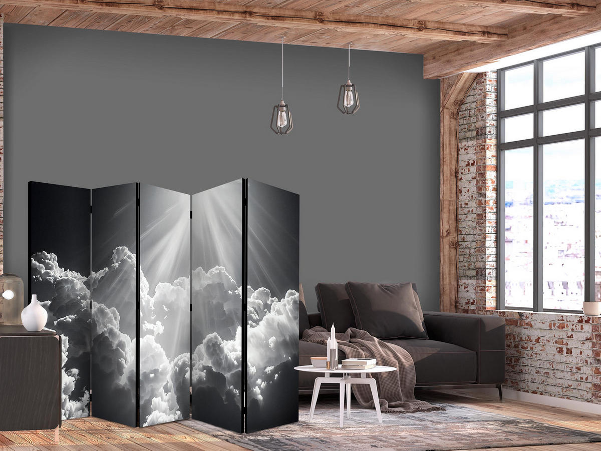 PARAVÁN Akustický 5-dielny 225x172 cm Čiernobiele Nebo - čierna, drevo/textil (225/172/3cm) - Muralo