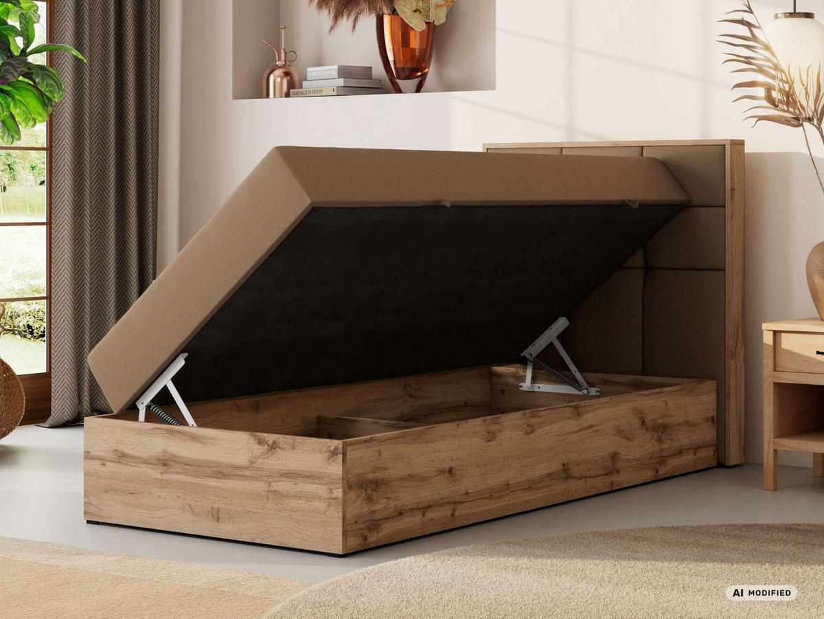 BOXBETT ALBERO 1 90/200 - Braun Kunstleder - Topper T25 - H4 - Rechts - Schwarz/Braun, Kunststoff/Textil (90/200cm) - MKS