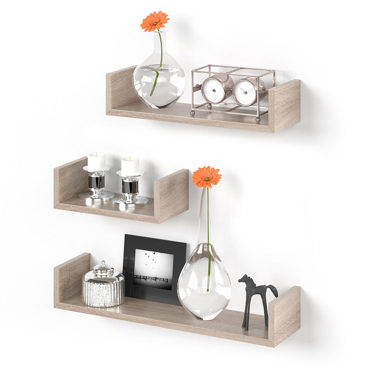 WANDREGAL Sonoma 60 x 10 cm 3er Set - Sonoma Eiche, Holzwerkstoff (60/10/15cm) - Vicco