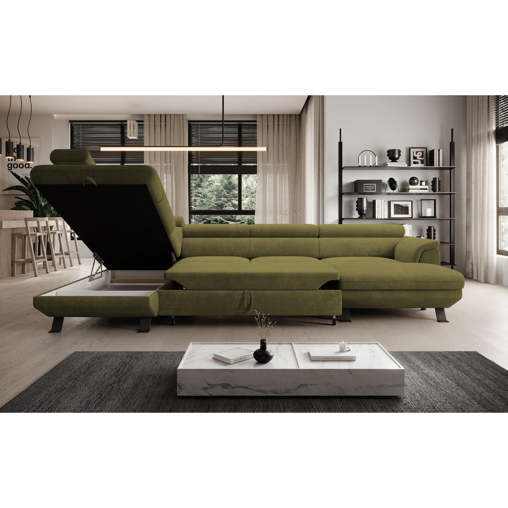 Thumbnail - DomoHome Eckschlafsofa, Hellgrün, Textil, Rechteckig, 334x198 cm, Wohnzimmer, Sofas & Couches, Wohnlandschaften, Ecksofa...