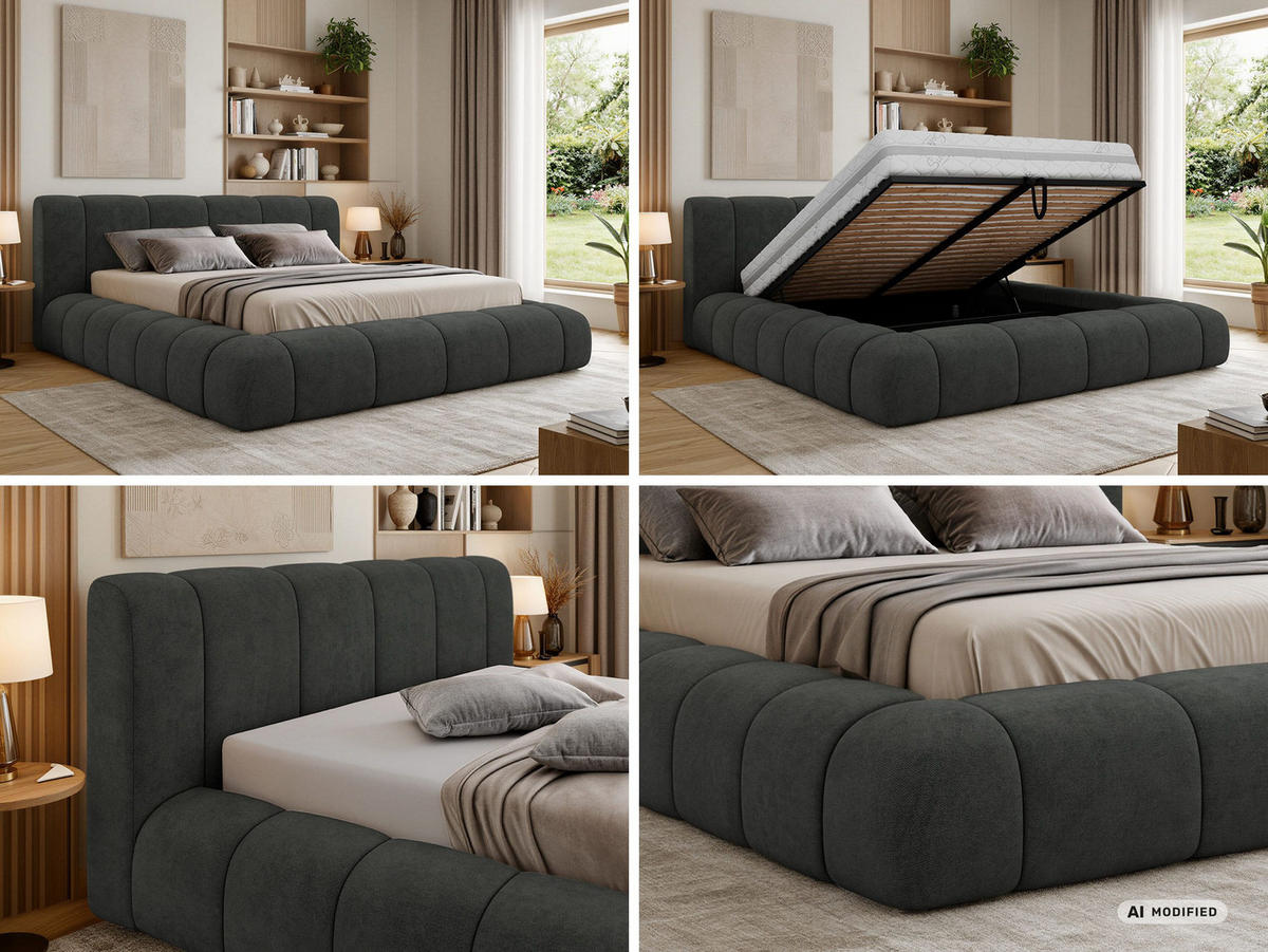ČALÚNENÁ POSTEĽ NUBEA CLASSIC 140/200 - Tmavosivá Štruktúrovaná látka - bez matraca - čierna/tmavosivá, textil/plast (140/200cm) - MKS