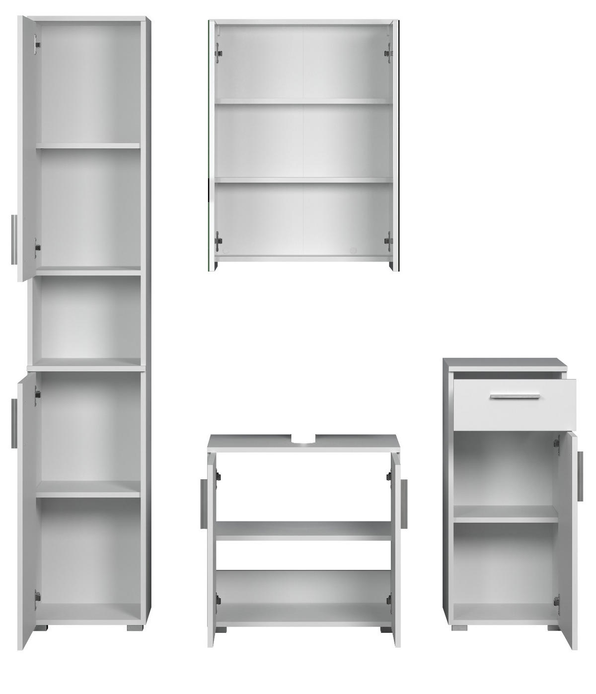 BADMÖBEL-SET weiß Hochglanz 4-teilig 164 x 192 cm, moderne Badezimmer-Schränke - Weiß Hochglanz/Silberfarben, Holzwerkstoff/Kunststoff (164/192/32cm) - Top.Furn