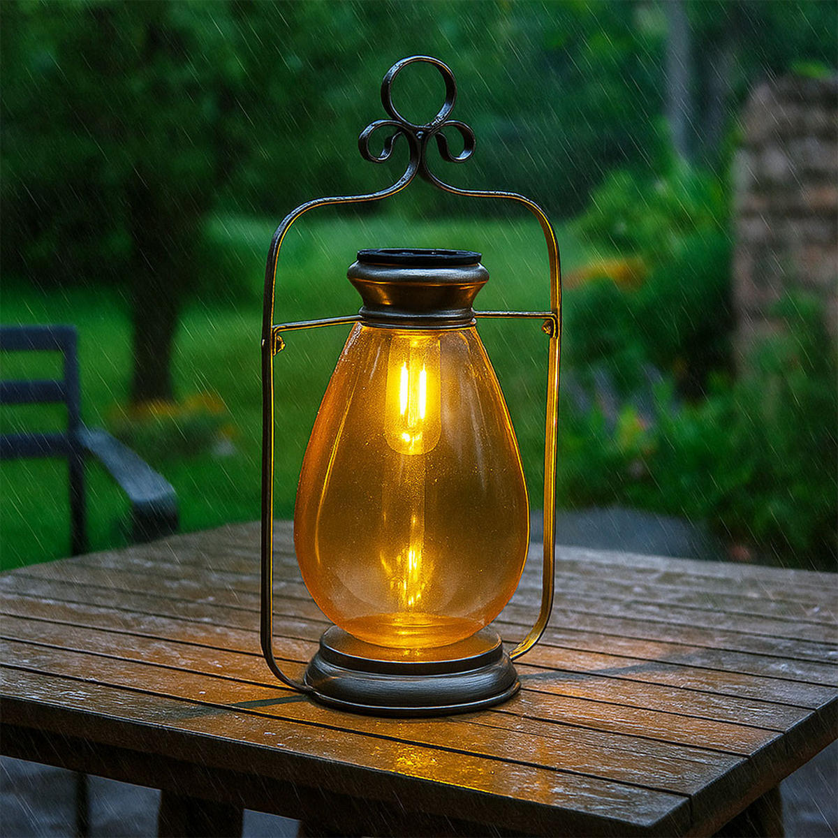 LED AUSSENLEUCHTE Solarlampe Silber Amberglas - Silberfarben, Glas (17/15/36.5cm) - Globo Lighting