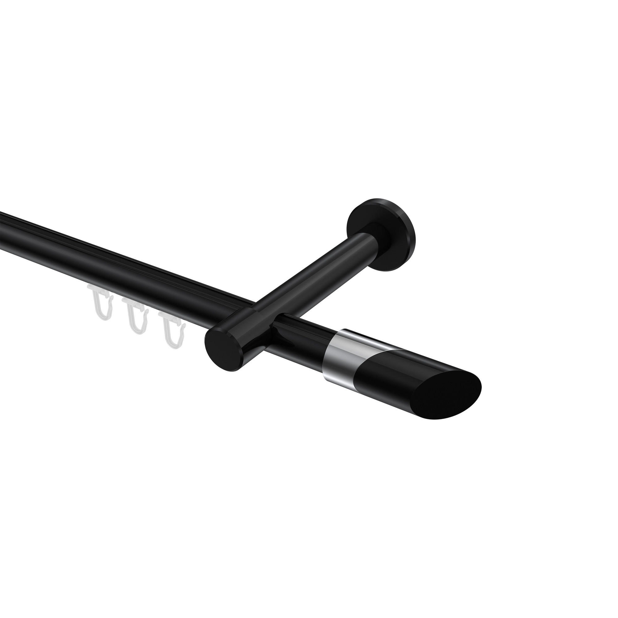 INNENLAUF-GARDINENSTANGEN-SET Prestige Verano 260 cm (geteilt in 2 x 130 cm), 1-läufig, 20 mm Ø Schwarz - Chromfarben/Schwarz, Metall (260cm) - INTERDECO
