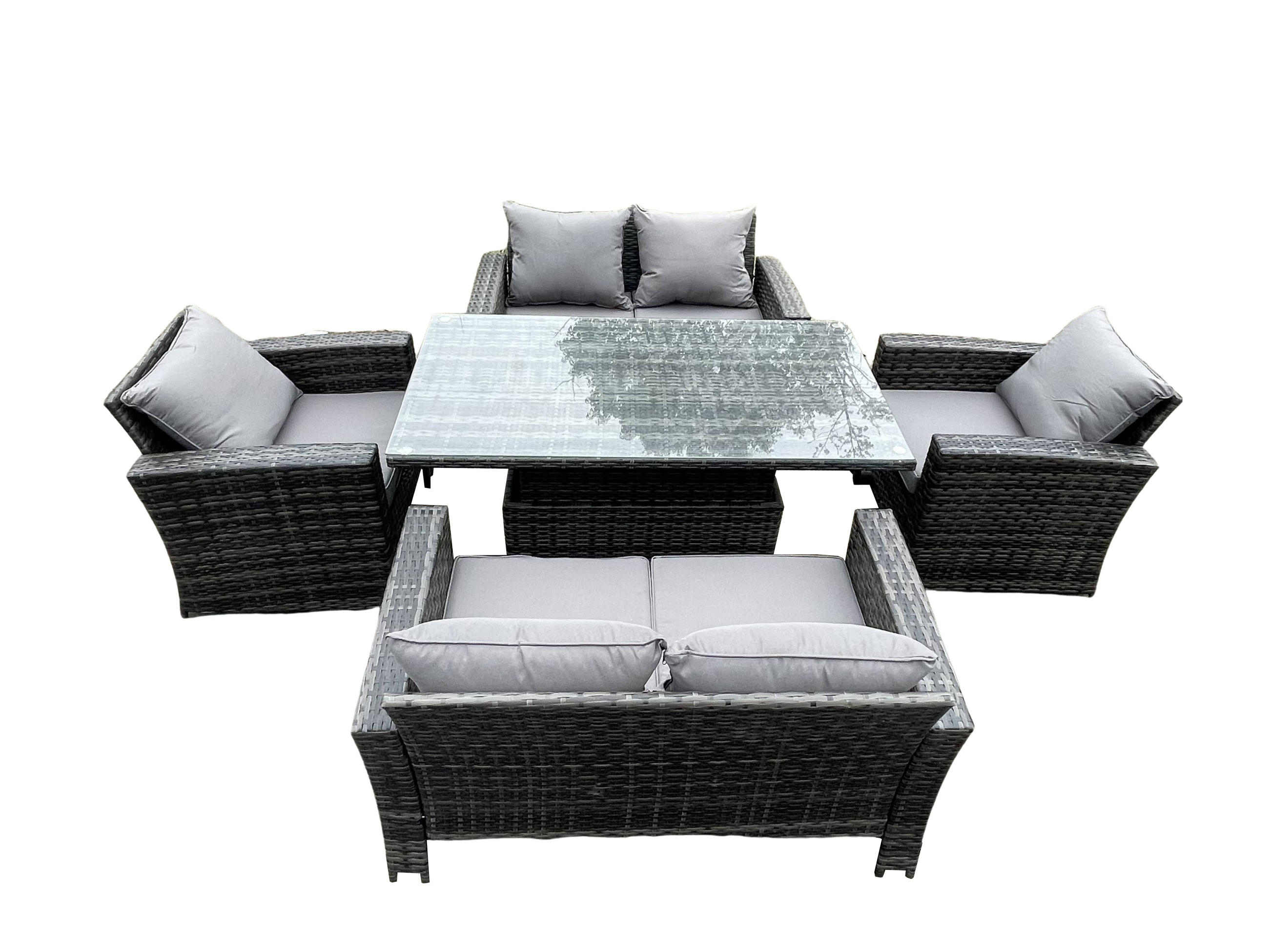 GARTENMÖBEL-SET HÖHENVERSTELLBARER ESSTISCH SESSEL SOFA Polyrattan Dunkelgrau Gemischt 6-Sitzer - Dunkelgrau, Metall - Fimous