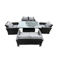 GARTENMÖBEL-SET HÖHENVERSTELLBARER ESSTISCH SESSEL SOFA Polyrattan Dunkelgrau Gemischt 6-Sitzer - Dunkelgrau, Metall - Fimous