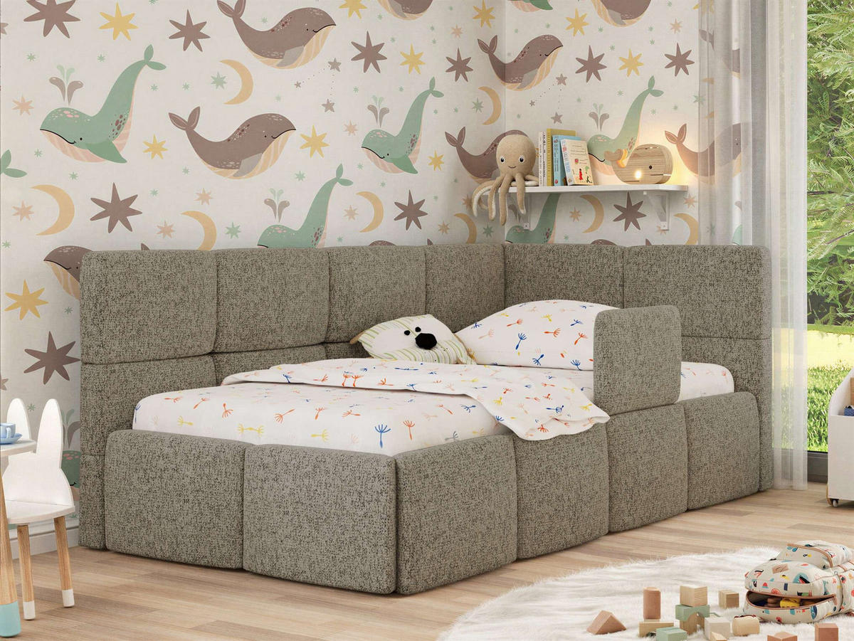 DĚTSKÁ POSTEL ARVO ALTA 90/200 - Světle hnědý Strukturovaná látka - Pravá - světle hnědá, textil (90/200cm) - MKS