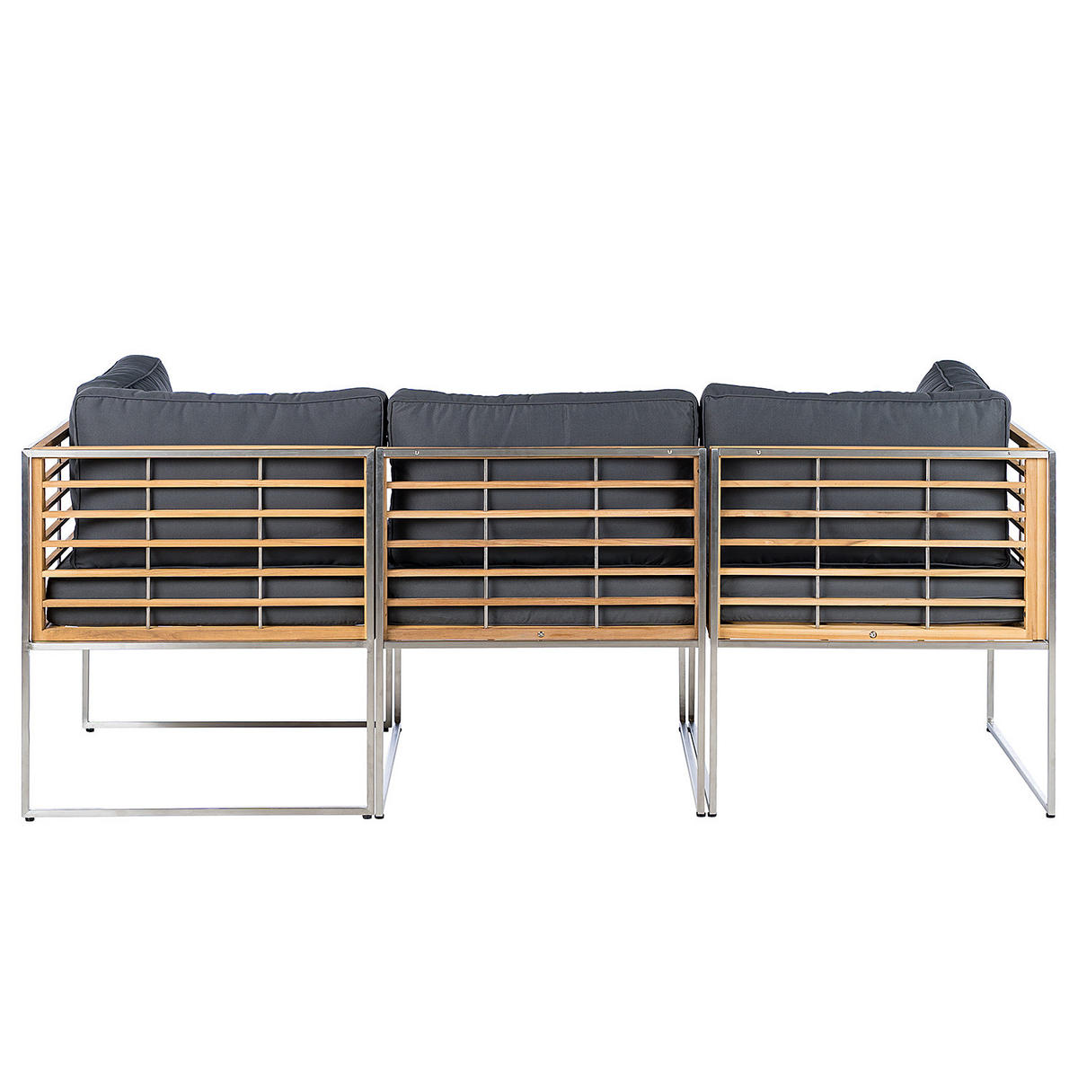 TEAKHOLZ GARTENBANK - 3-teilig - Webstoff / Teak massiv - Grau / Braun - Hellgrau, Holz/Textil (1/1/1cm) - home24