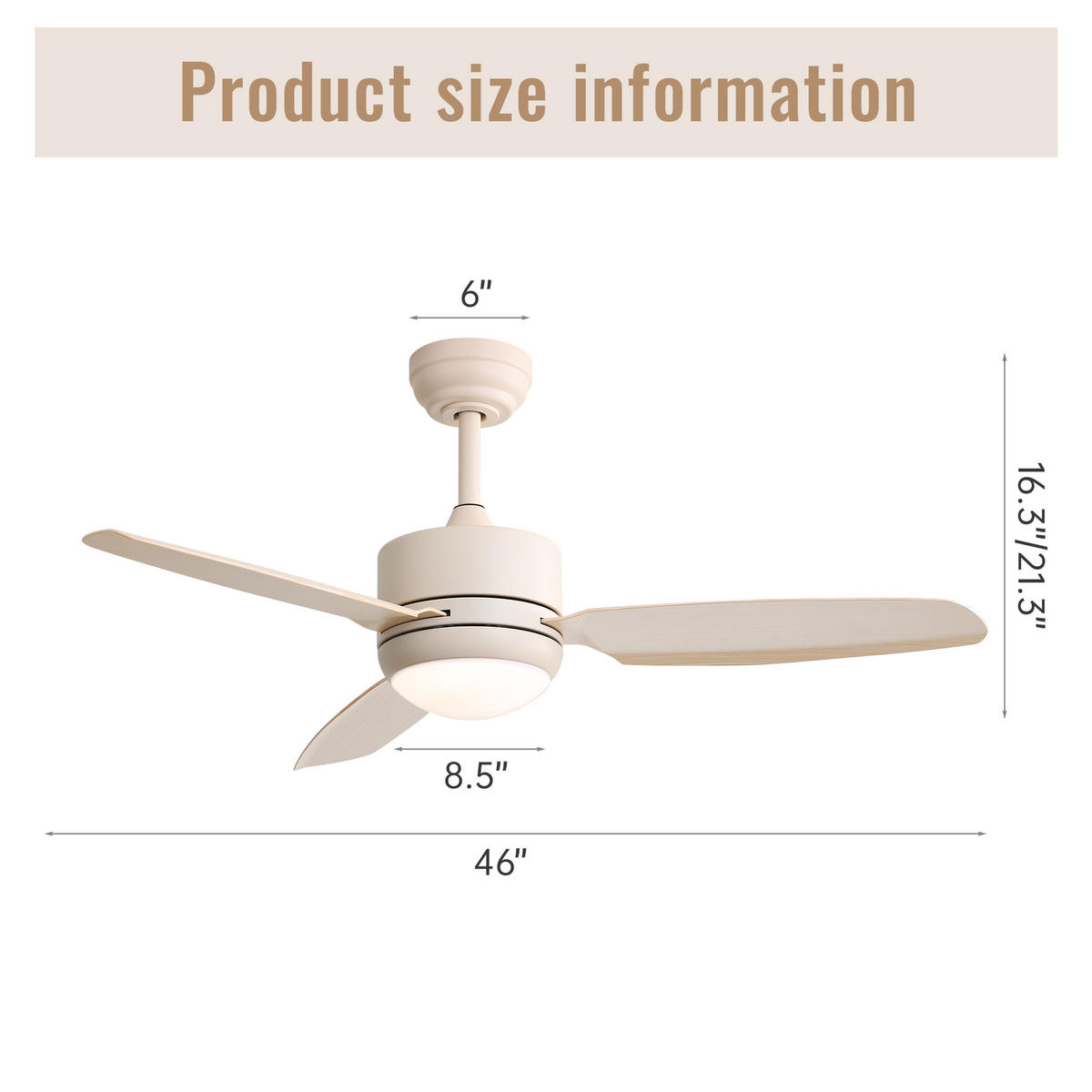 DECKENVENTILATOR DE-16315 46 Zoll mit 3 ABS-Flügeln & Fernbedienung - Creme, Kunststoff (116.8/116.8/54cm) - ComfortXL
