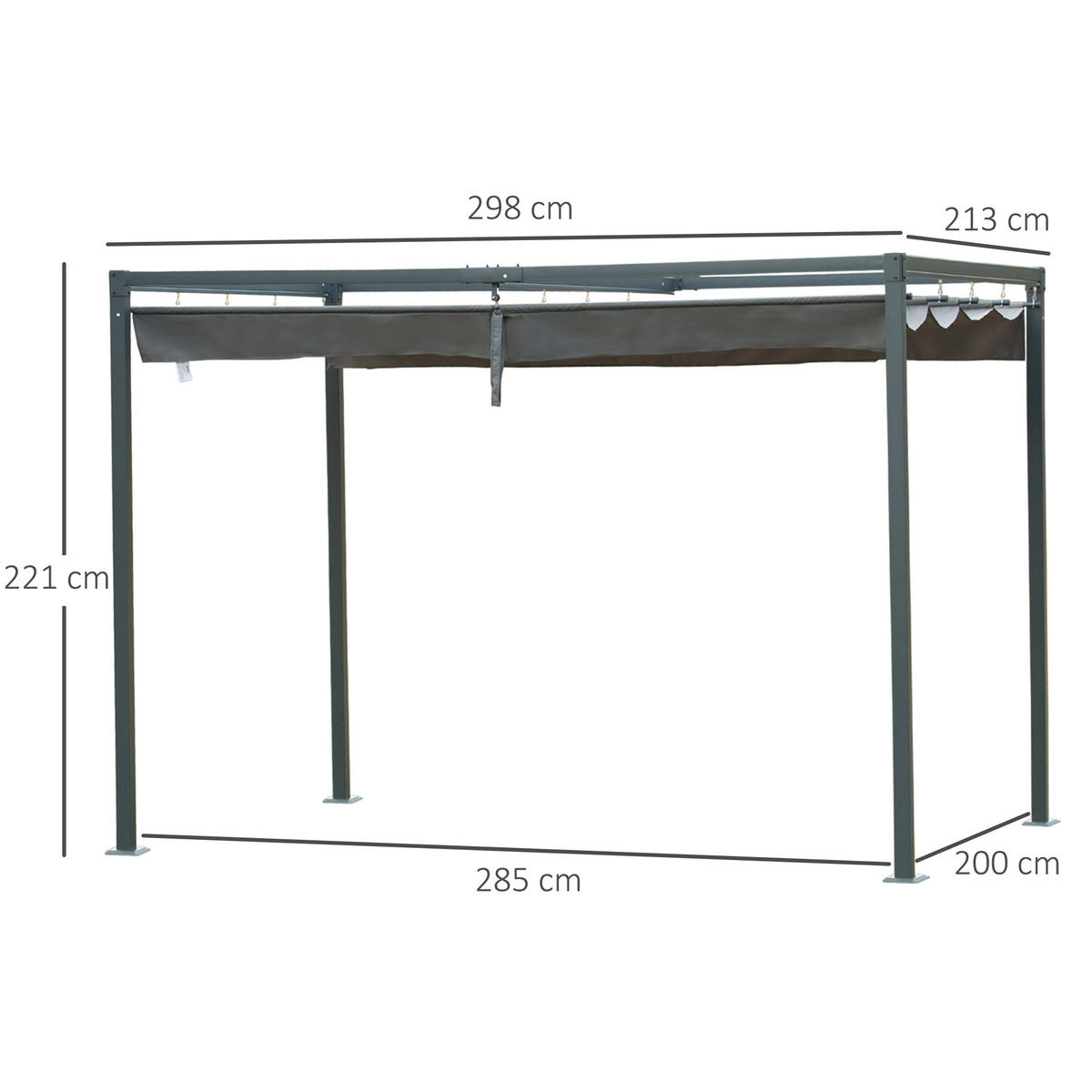 PERGOLA aus Metall 298x213x221 cm in Grau mit Schiebedach - Grau, Metall (298/221/213cm) - Modfu