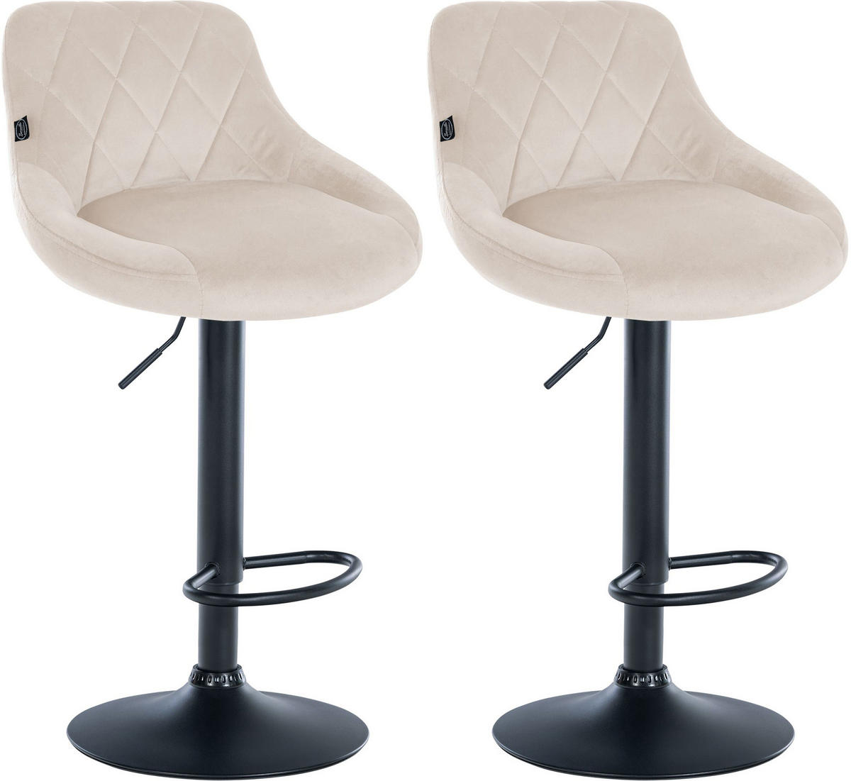 BARHOCKER 2er Set Samt creme - Creme/Schwarz, Textil/Metall (46/83/49cm) - CLP