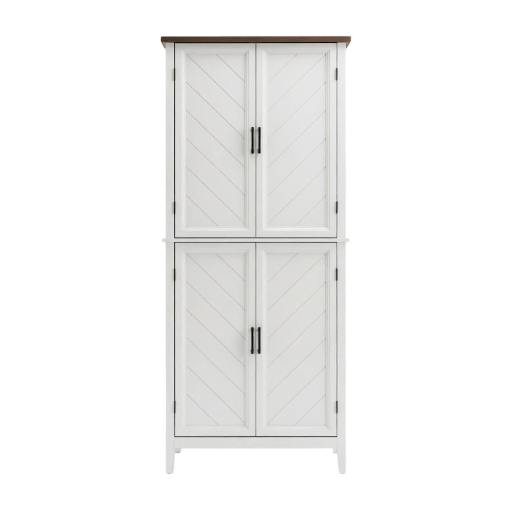HIGHBOARD DE-38829 76/40/178,5 cm 4 Glastüren und 4 verstellbare Regale Weiß/Braun - Weiß, Holzwerkstoff (76/178.5/40cm) - ComfortXL