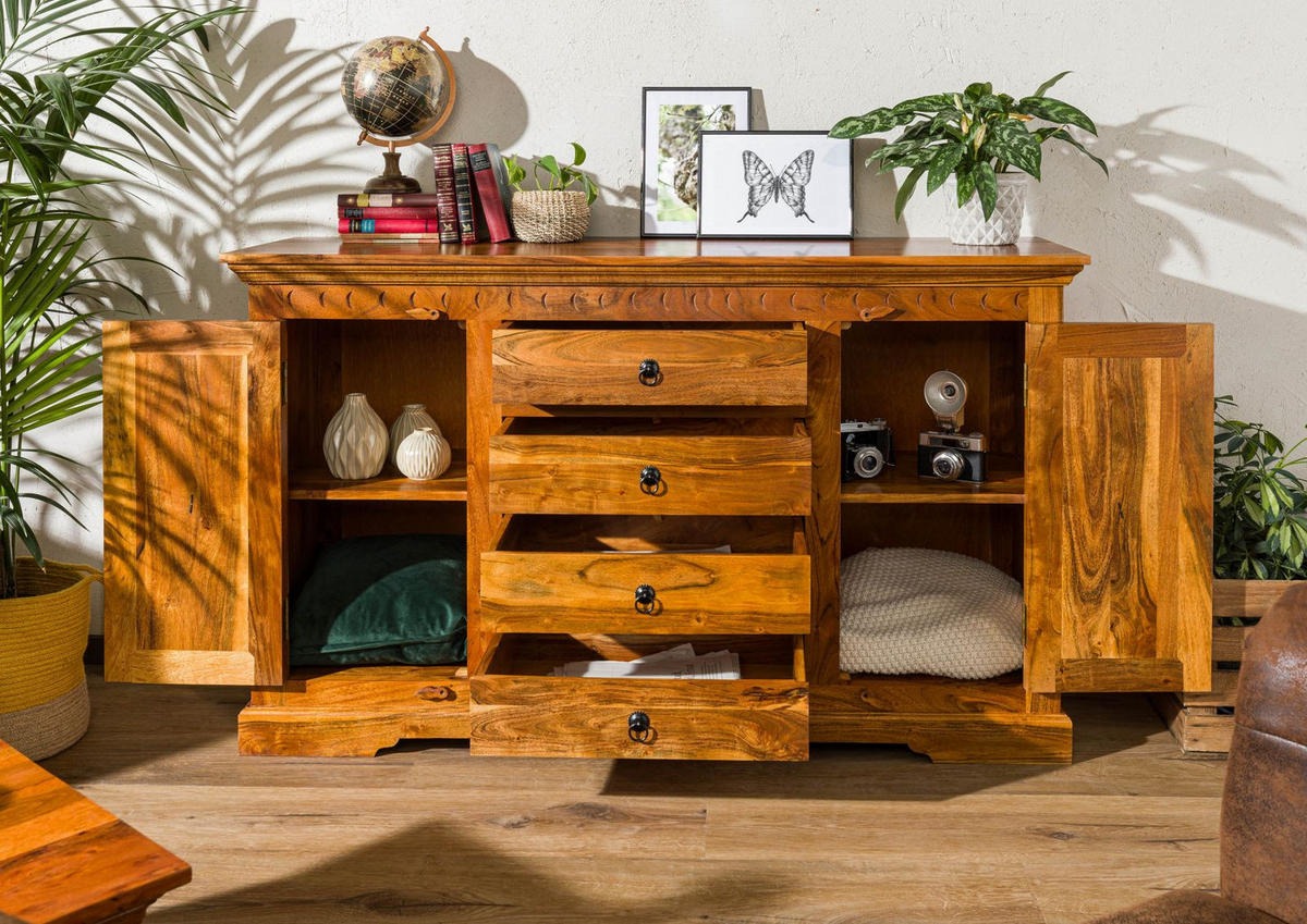 SIDEBOARD Akazie 150x45x89 honig lackiert OXFORD #0513 - Braun, Holz (150/89/45cm) - Massivmoebel24