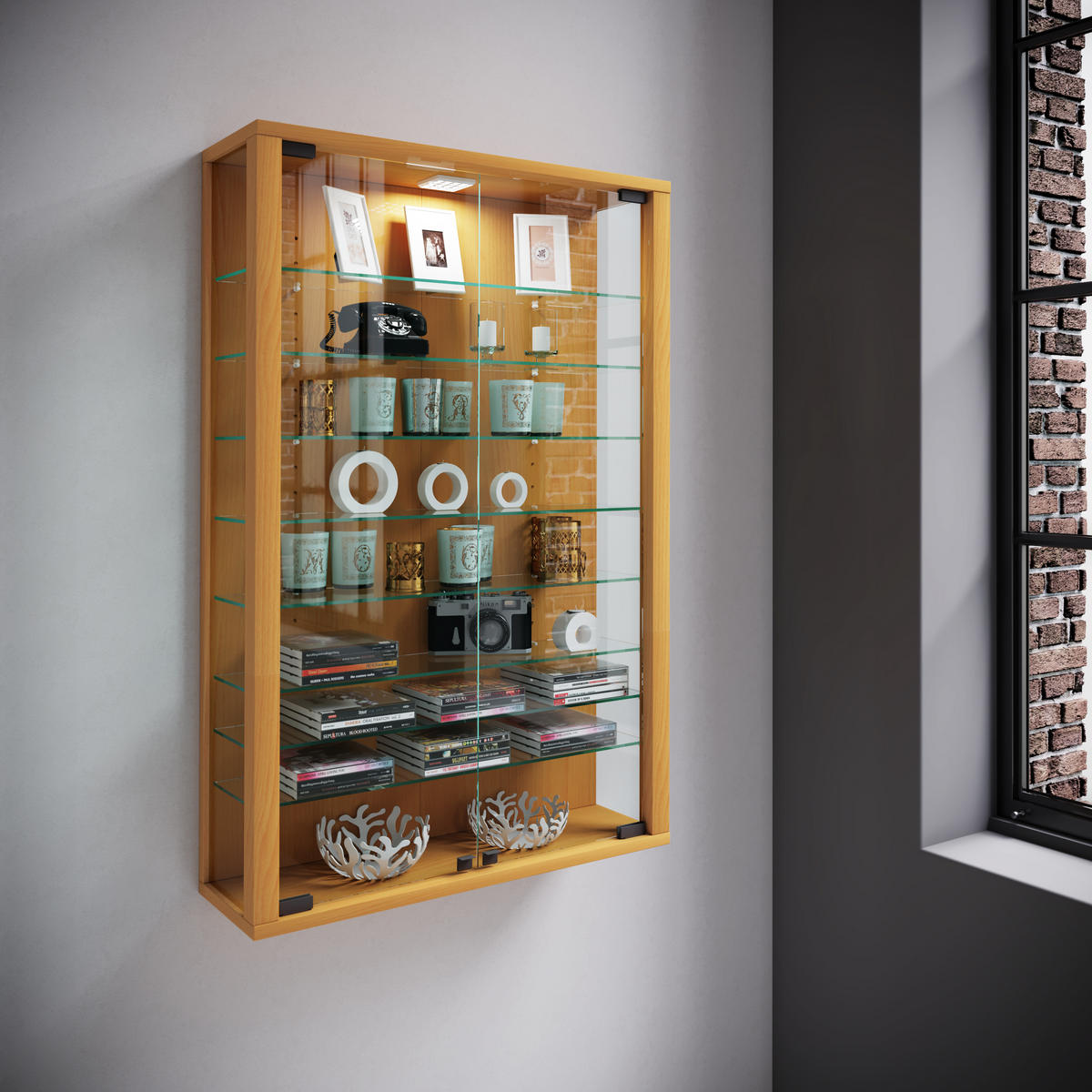 VITRINENSCHRANK Braun - Braun, Holzwerkstoff (59/90/18cm) - ebuy24