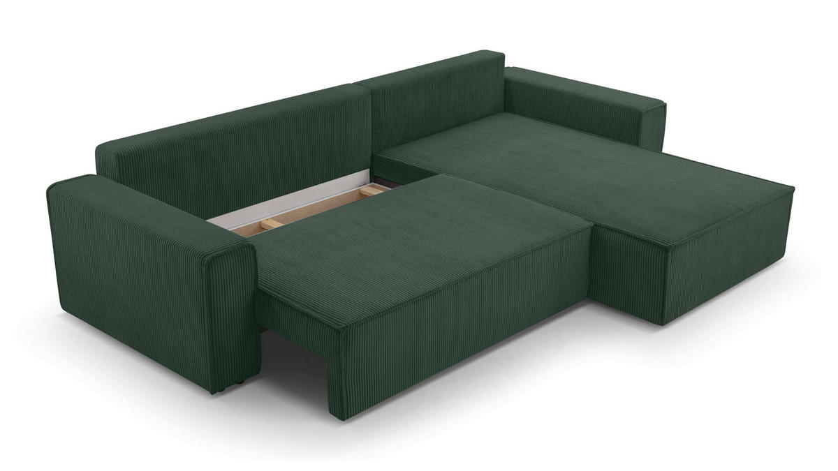 ECKSOFA L Form Cedria Dunkelgrün 287/145/85 cm mit Schlaffunktion - Dunkelgrün/Schwarz, Kunststoff/Textil (287/145cm) - AX Living
