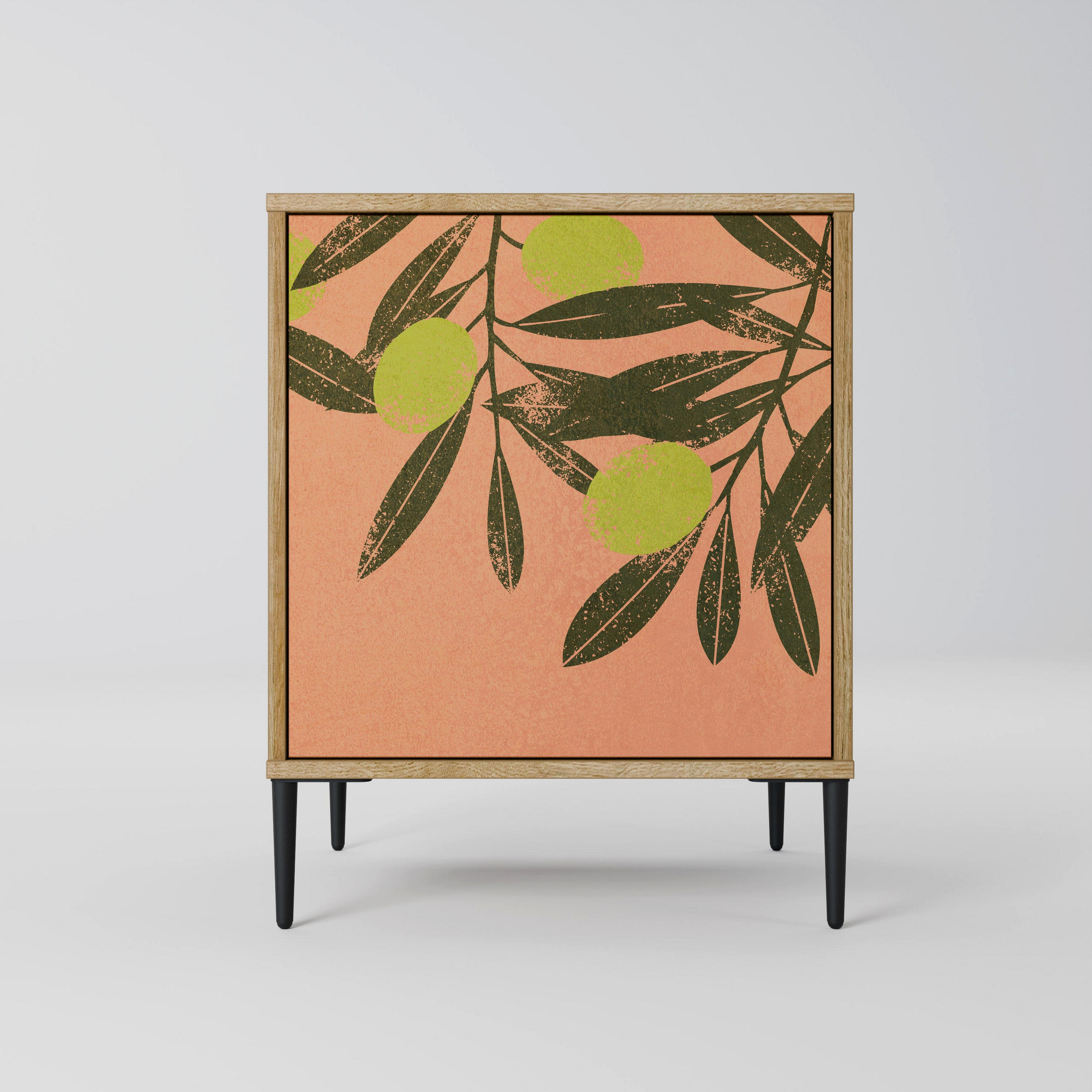 SIDEBOARD JUICY OLIVES, Eichefarben, 57,5x42x72,5 cm, Schwarze Metallfüße - Eichefarben/Multicolor, Holzwerkstoff/Metall (57.5/72.5/42cm) - SpaceRebels