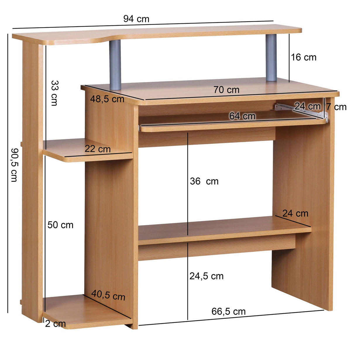 COMPUTERTISCH eckig AZZIO Schreibtisch - Buchefarben, Holzwerkstoff (48/94/90cm) - tinkaro