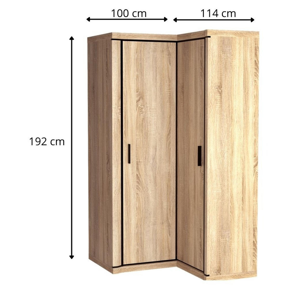 ECKKLEIDERSCHRANK Dallas D-21 100 x 192 x 114 cm Eiche Sonoma - Sonoma Eiche, Holzwerkstoff/Kunststoff (100/192/114cm) - Koseto