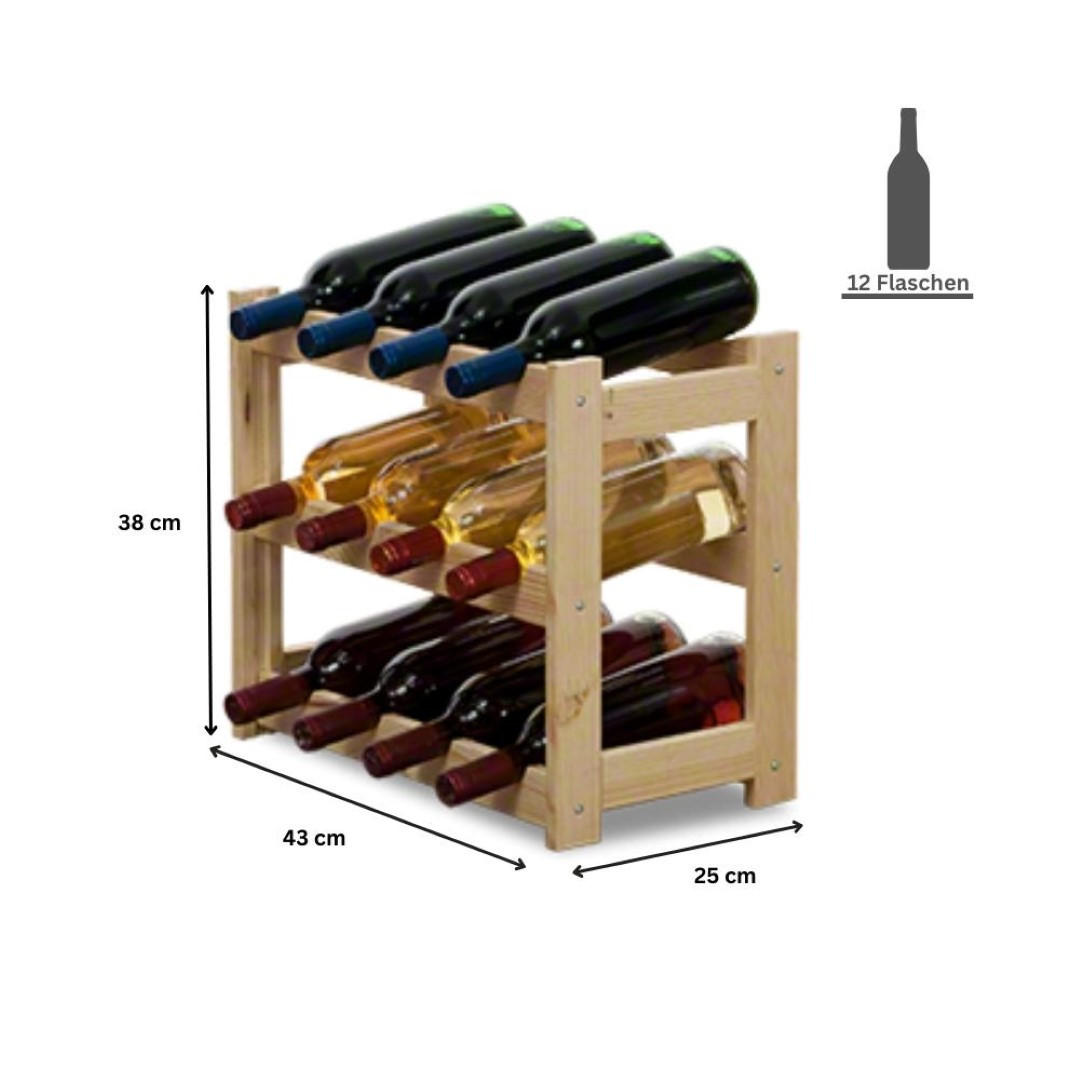 WEINREGAL Pinotwine 38x43x25 cm 12 Flaschen Massives Kiefernholz Natur Unbehandelt - Naturfarben, Holz (43/38/25cm) - PROREGAL