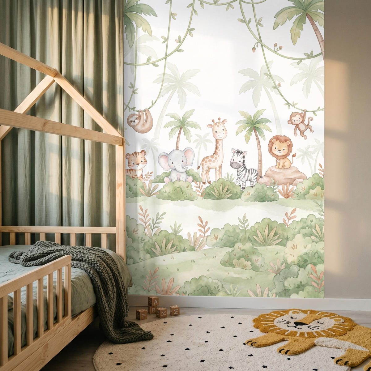 KINDERTAPETE - Tiere - Dschungel - Pastell - 160x220 cm - Weiß, Papier (160/220cm) - OnlyWow