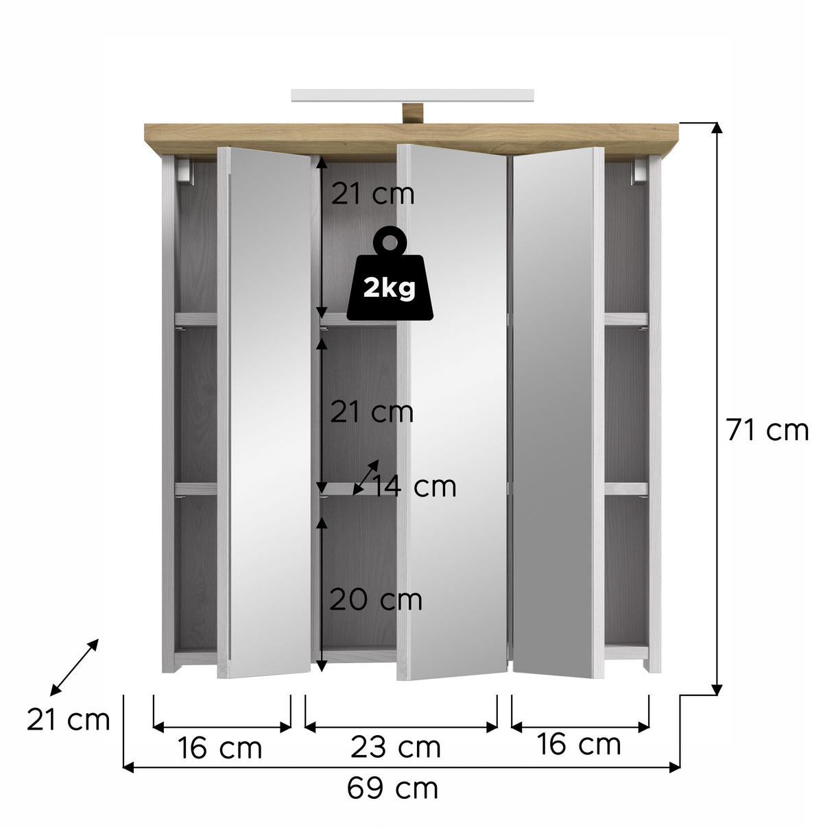 SPIEGELSCHRANK inkl. Beleuchtung VERONA (B/H/T: ca. 69/71/21 cm) in Sibiu Lärche Nachbildung/Sibiu Lärche Nachbildung - Lärchefarben, Holzwerkstoff (69/71/21cm)