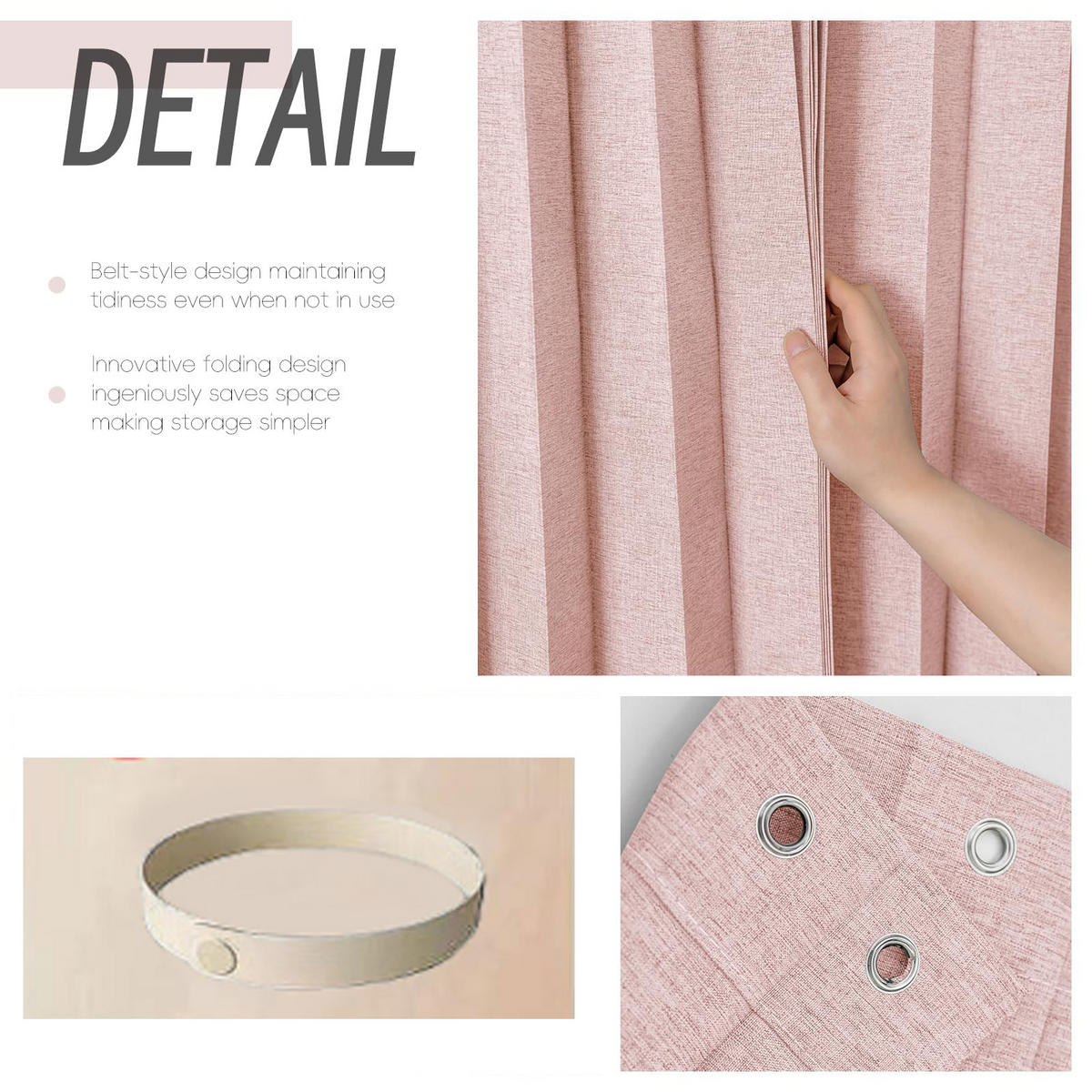 DUSCHVORHANG Rosa magnetisch faltbar Leinen wasserdicht schimmelresistent waschbar mit Haken - Pink, Textil (220/200cm) - MCBOSON