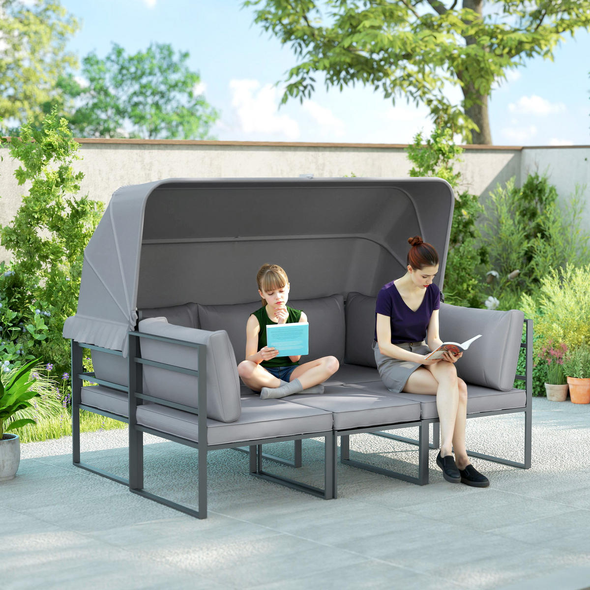 GARTENLOUNGE-SET 4-teilig DE-13429 Grau - Grau, Textil - ComfortXL