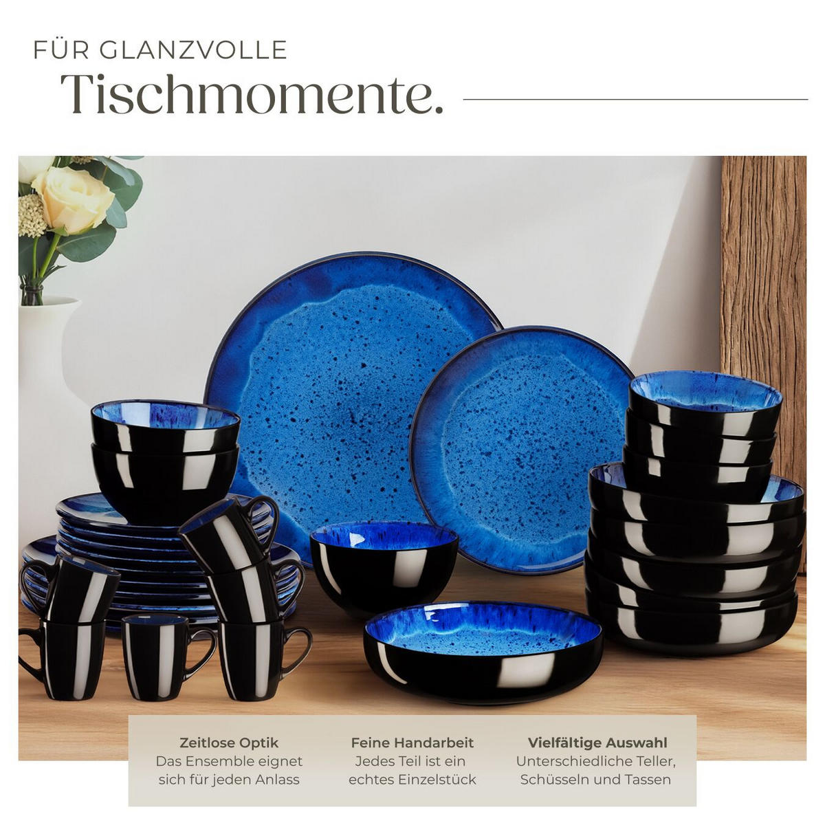 KOMBISERVICE Mare, ineinander stapelbar, blau - Blau, Keramik (26.5/2.5/26.5cm) - tectake