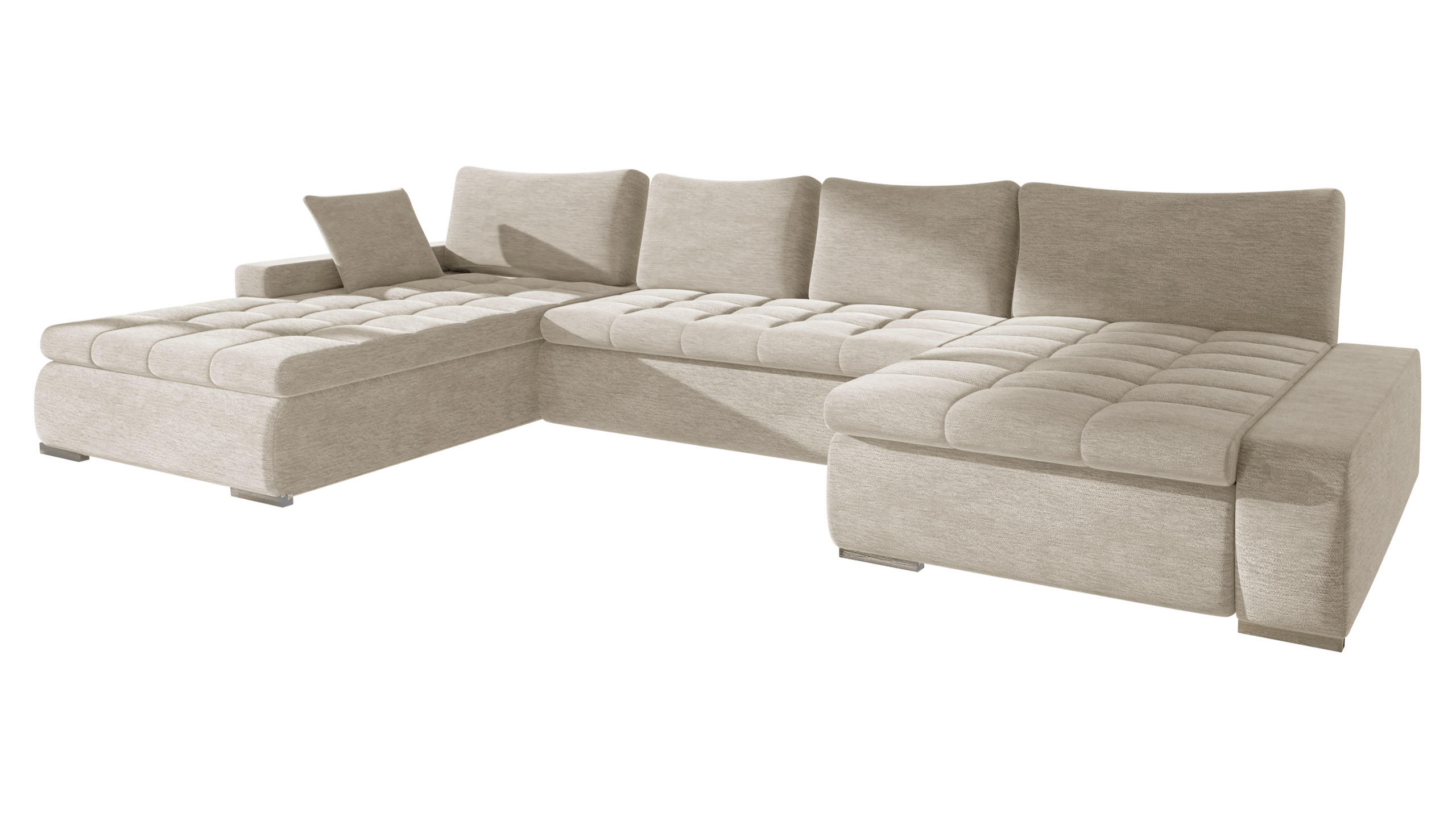 WOHNLANDSCHAFT Caro - Champagner/Silberfarben, Holz/Textil (394/80/213cm) - MIRJAN24