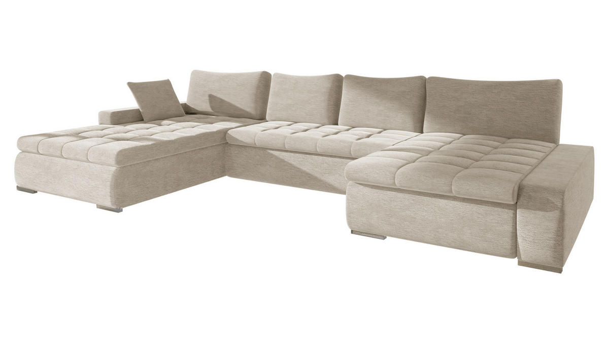 WOHNLANDSCHAFT Caro - Champagner/Silberfarben, Holz/Textil (394/80/213cm) - MIRJAN24