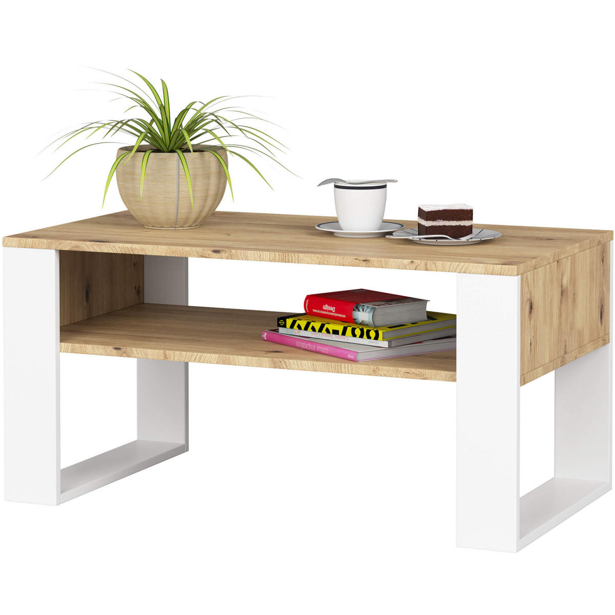 COUCHTISCH Rechteckig Eiche Artisan - Weiß 92/45/50 cm - Eiche Artisan/Weiß, Holzwerkstoff (50/92/45cm) - designimpex