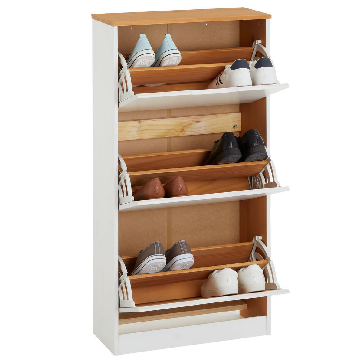 SCHUHSCHRANK BASIL - Weiß/Braun, Holz (59/116/25cm) - IDIMEX