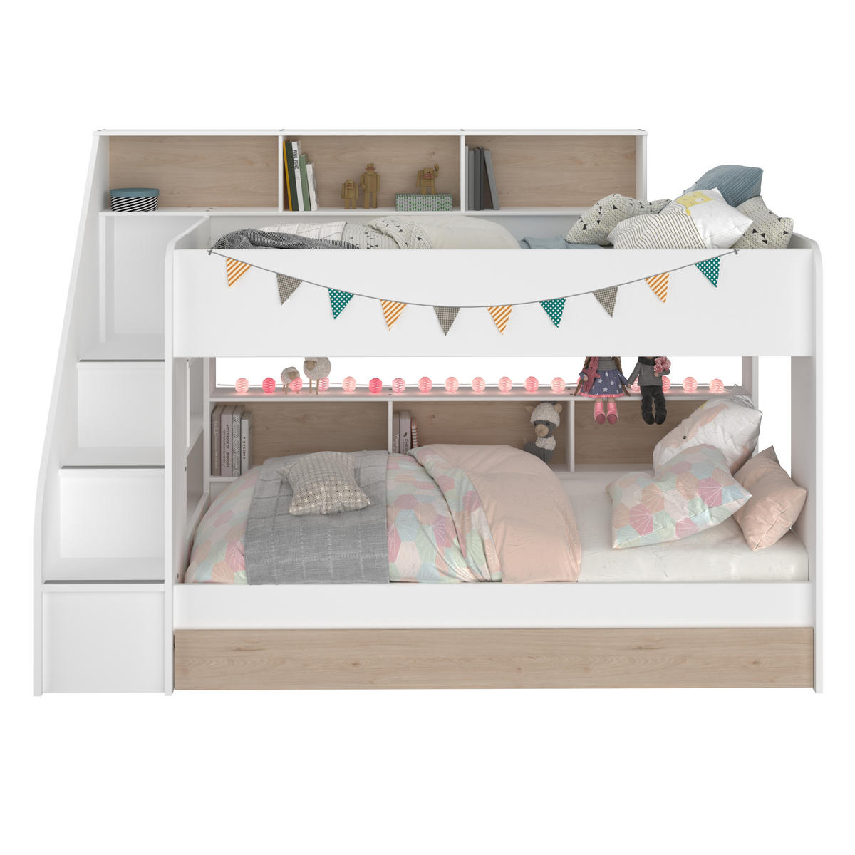 ETAGENBETT Bibop 1 in Weiß und Jackson Eiche mit Bettschubkasten - Weiß, Holzwerkstoff (90/190cm)