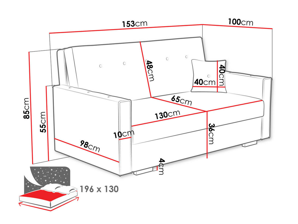 SCHLAFSOFA Viva Sonic III - Türkis/Schwarz, Holz/Textil (153/85/100cm) - MIRJAN24